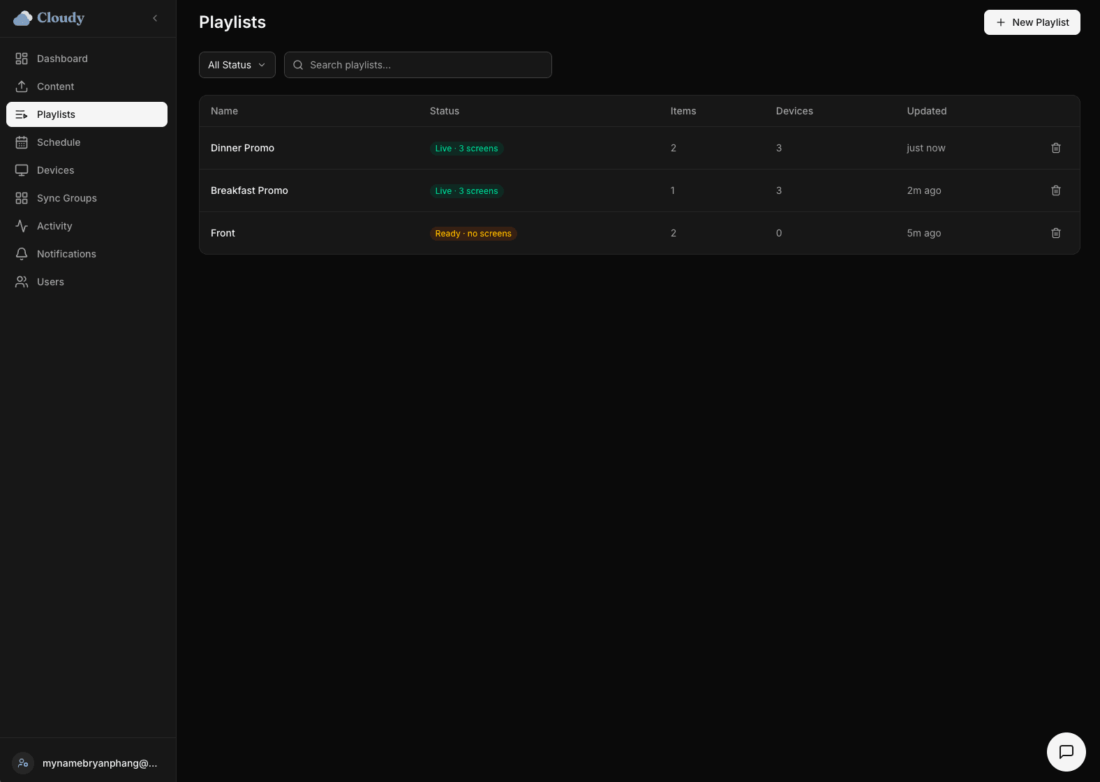 Cloudy — Playlists, published